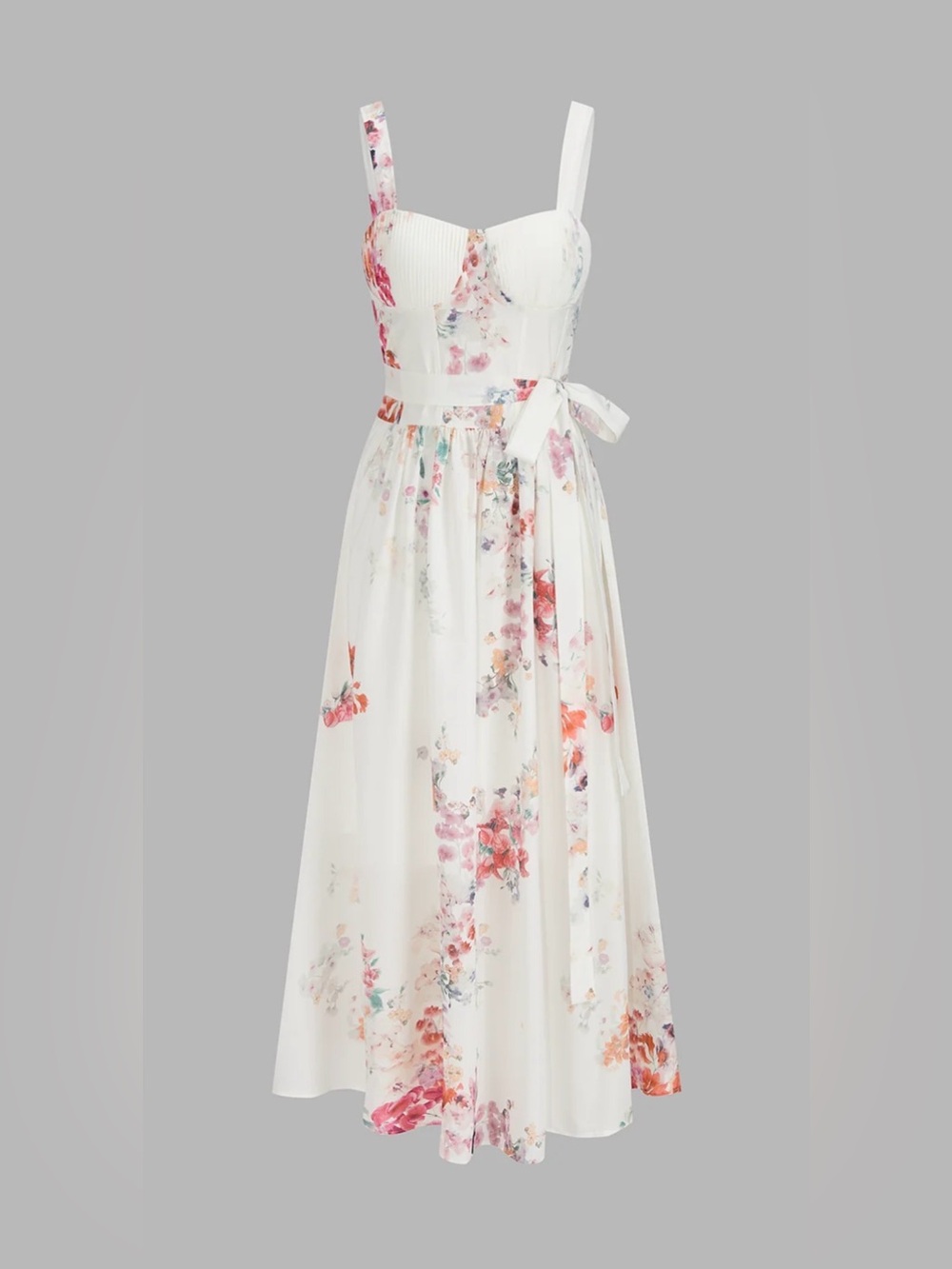 Commense White Floral Maxi Dress with Tie Waist